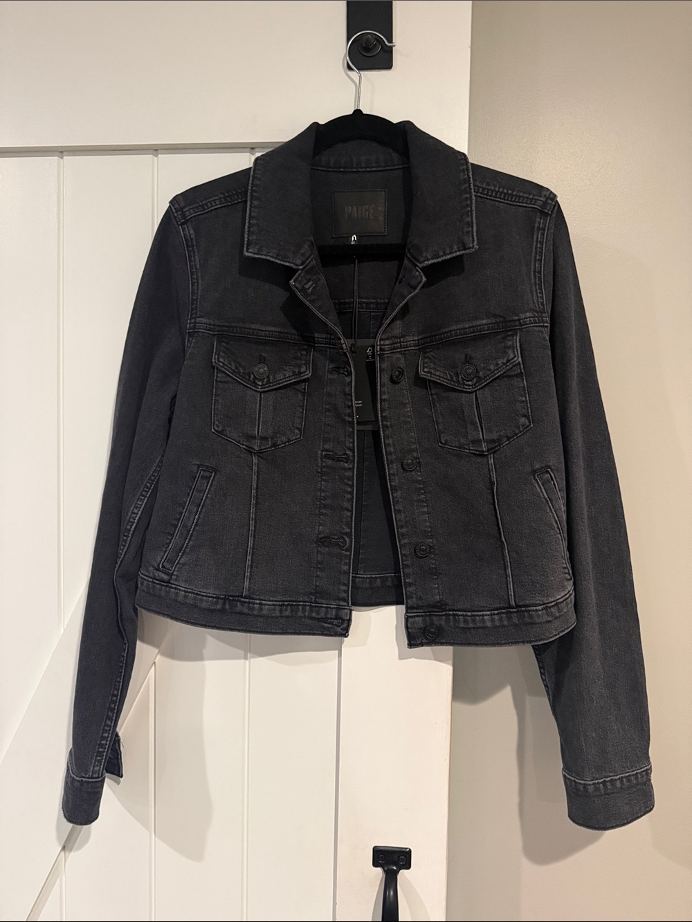 PAIGE Charcoal Black Denim Trucker Jacket